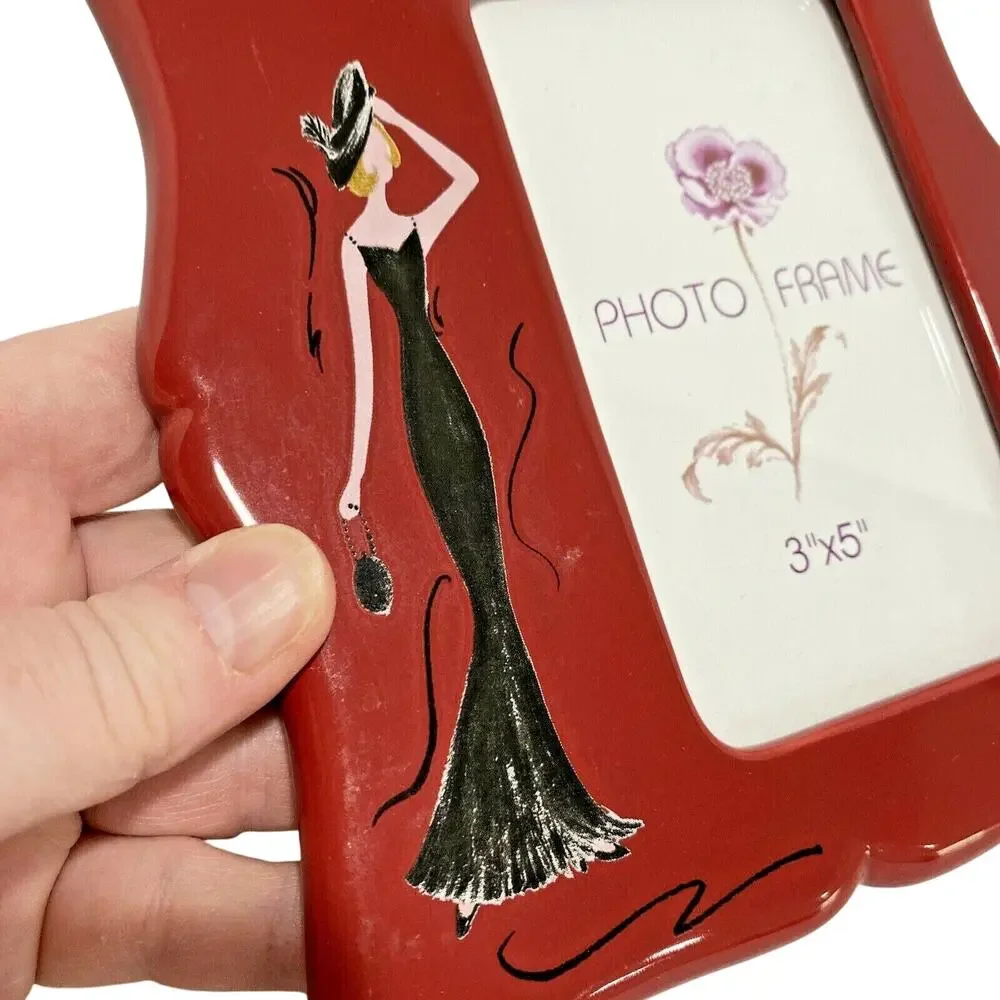 Novelty red ceramic standing picture photo frame fits 3